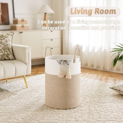 Artfeel Laundry Basket,Woven Cotton Rope Laundry Hamper,80L for Decorative Storage of Dirty Clothes,Toys and Blankets in Bathroom,Baby Room and Living Room - Image 5