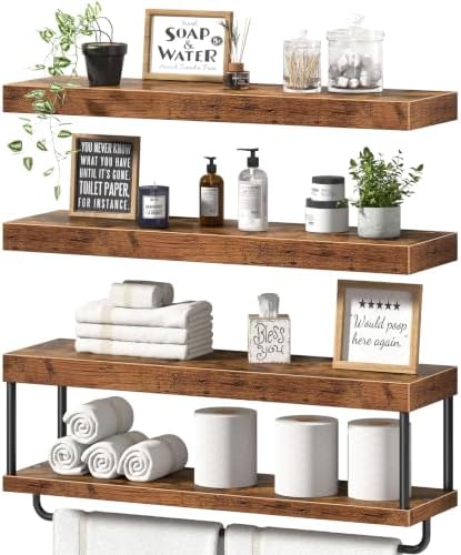 QEEIG Long Bathroom Floating Shelves Over Toilet (Brown, Set of 3, 23.6") by QEEIG