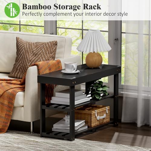 BAMBUROBA Bamboo Shoe Bench, 3-Tier Entryway Storage Rack,Black - Image 5