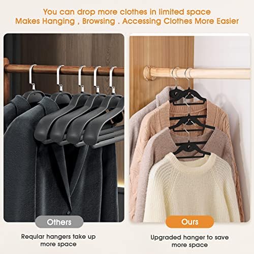 Velvet Clothing Hangers Slim Stackable Non-Slip Black Suit Hanger Space Saving Clothes Hanger Heavy Duty Adult Hangers with 360°Swivel Hook Pack of 20 - Image 4