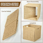 4Pcs Cube Storage Bin,Collapsible Storage Basket, Shelf Organizer with Insert Handle, 12 * 12 * 12 Inch Hand Woven Seagrass Basket, Suitable for Bedroom Storage and Other Scenarios - Image 4