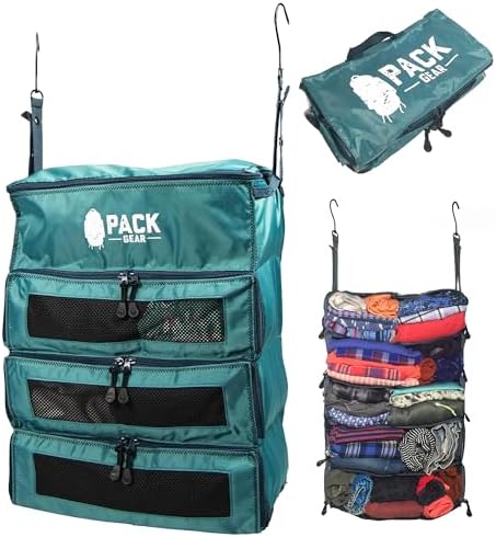 Pack Gear Hanging Carry-On Organizer - Our Fitted Hanging Luggage Organizer Perfectly Fits Any Carry On - Our Packing Cubes For Travel Use Mesh Windows to Make Finding Clothes Easy (Green, M) by PackGear
