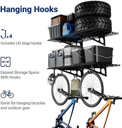 FLEXIMOUNTS 2-Pack 2x4ft Garage Shelving with Hooks, 600lbs Load, Black - Image 2