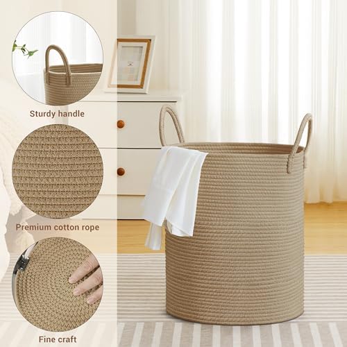 53L Tall Cotton Rope Laundry Basket with Handles, Jute - Image 3