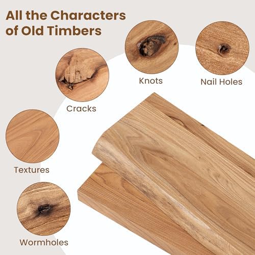 Floating Shelves for Wall Decor, 8" Deep Rustic Solid Elm Wood Floating Shelves Wall Mounted, Wall Shelves with Invisible Bracket for Living Room Bathroom Bedroom Kitchen, 16 Inch Set of 2, Natural - Image 4