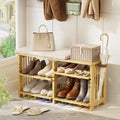 Amazer Bamboo Shoe Rack Bench, 3-Tier Shoe Bench Height Adjustable, Entry Bench with Side Storage Strap, Shoes Organizer Storage Bench, Shoe Shelf with Seat Cushion for Entryway, Living Room, Hallway by Amazer