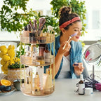 Aveniee 360° Rotating Makeup Organizer for Vanity, Upagraded Perfume Skincare Bathroom Counter Organizers with Brush Divider, 3 Tier Spinning Lipstick Cosmetic Lotion Storage,Gold - Image 6