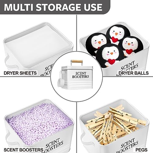 Calindiana Modern Farmhouse Metal Laundry Scent Booster Beads Dispenser Container with Scoop for Laundry Room Decor and Accessories and Space Saving Laundry Room Organization and Storage, White - Image 5
