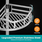 HAMITOR Corner Shower Caddy Tension Pole: Rustproof Stable 4-Tier Bathroom Organizer Shelves for Bathtub Shampoo Storage - 47-121 Inch Quick Install Adjustable Shelf with Soap Rack - Silver Gray - Image 5