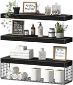 QEEIG Bathroom Shelves Over Toilet Wall Mounted (Black, Set of 3, 23.6") by QEEIG
