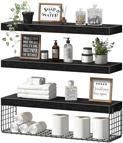QEEIG Bathroom Shelves Over Toilet Wall Mounted (Black, Set of 3, 23.6") by QEEIG