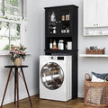 Over The Toilet Storage Cabinet for Bathroom, Storage Organizer Over Toilet with Glass Doors, Space Saver for Living Room, Black by Meilocar