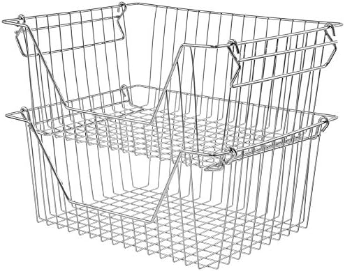 Stackable Wire Metal Baskets Fruit Vegetable Organization Pantry Cabinet Metal Bin Large Basket Shelves Storage for Kitchen Freezer, Set of 2 by blitzlabs