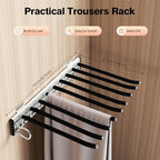9 Arms Steel Slide Out Pants Rack Closet Pants Hanger Bar Pull Out Trousers Rack Tie Belts Scarf Racks, Wardrobe Clothes Organizers Rail Pull Out Closet Storage Rod-(Left Side Mounts) - Image 5