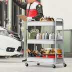 Simple Houseware 26" Extra-Wide 3-Tier Heavy Duty Metal Utility Cart, White - Image 6