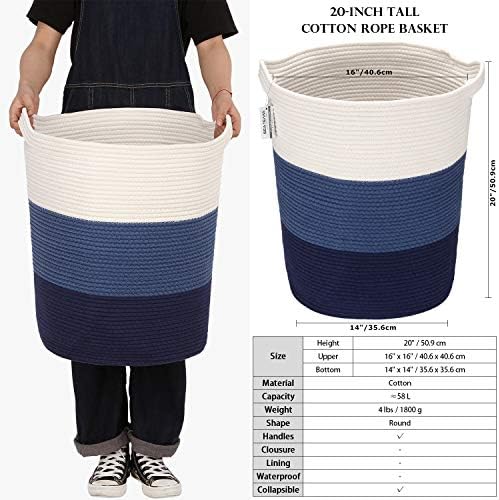 Sea Team Large Woven Cotton Rope Laundry Basket with Handles, 20 x 14 in - Image 5