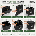 Folding Utility Cart Portable Rolling Crate Handcart Shopping Trolley Collapsible Tool Box, with Lid, Basket on 4 Rotating Wheels, for Grocery, Garden, Office, Storage, Teacher, Tool (Black) - Image 7