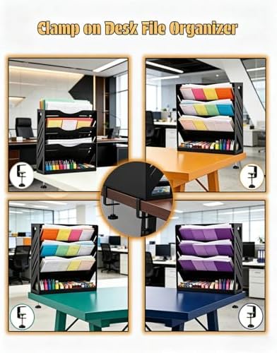 Yuxh 13" 4-Tier Clamp-On Desk Shelf, Metal File Organizer - Image 4