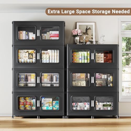 BROVIEW 1200 Qt Extra Large Stackable Storage Bin with Lids, 4 Pack Black - Image 3