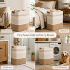 Laundry Hamper, Cotton Rope Laundry Basket with Leather Handles, 22.5-Gallon/85 L Large Clothes Hampers for Laundry, Woven Laundry Baskets for Blankets, Clothing, Bedroom, Living Room, Nursery - Image 5