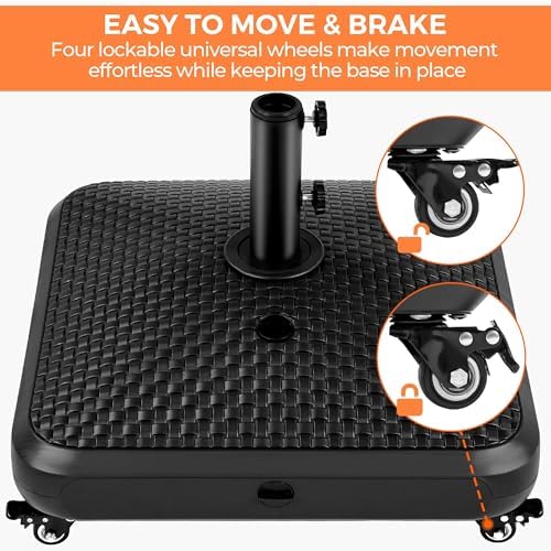 Yaheetech 123lbs Capacity Fillable Mobile Umbrella Base, Faux Rattan, Black - Image 4