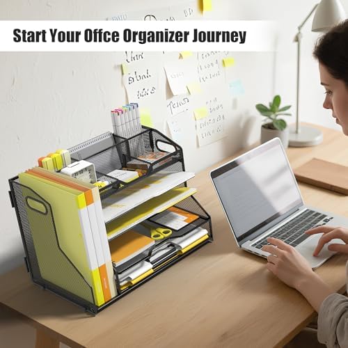 YINGHUA 5-Tier Mesh Desk Organizer and File Holder, Letter Tray - Black - Image 7