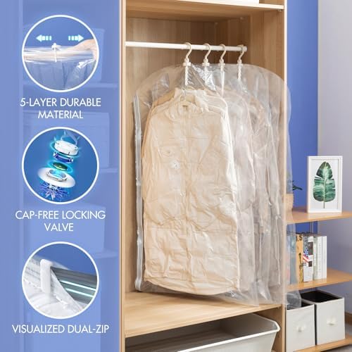 6 Pack Hanging Vacuum Storage Bags, Long Size(53 x27.6 inch), Clear - Image 3