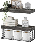 QEEIG Bathroom Shelves Over Toilet Wall Mounted (Grey, Set of 2, 15.7") by QEEIG
