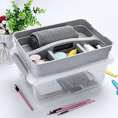 BTSKY Stack & Carry Box, Clear Plastic Storage Container Stackable Home Utility Box with Removable Tray Multi-Purpose Storage Bin for Organizing Stationery, Sewing, Art Craft Supplies(Grey) - Image 6