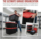 CLMSTE6 Pack Large Storage Bins with Snap Lids, 27 Gallon Black and Red Totes for Garage & Basement, Stackable Heavy Duty Plastic Containers for Home Organization - Image 5