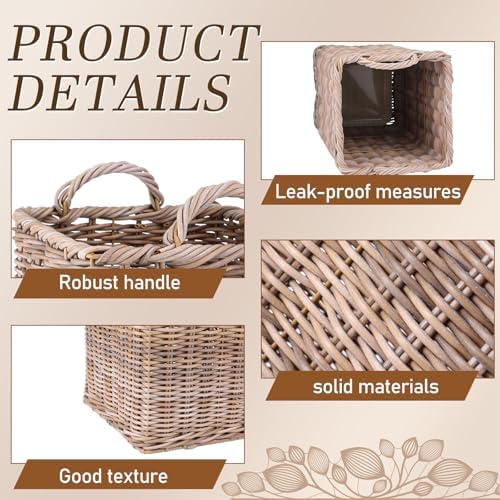 GlikCeil Rattan Umbrella Holder for Entryway 20.5h x 9l x 9w Inch Square Umbrella Stand with Plastic Water Catch, Umbrellas Basket Bucket Fit Walking Cane Tall Umbrellas Storage for Home Office - Image 3