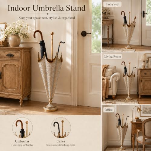 Vintage Metal Umbrella Stand for Entryway, Indoor Cane Holder - Image 7