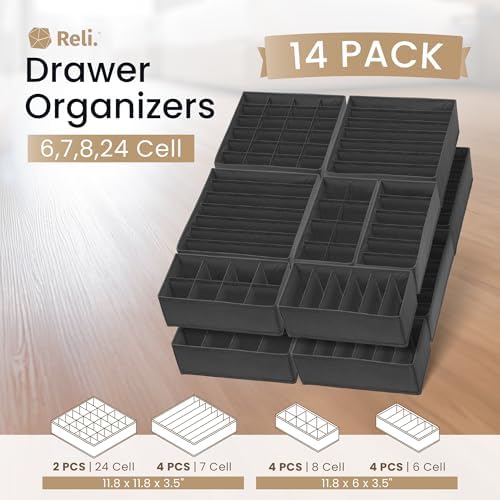 Reli. Sock Organizer (14 Pack) | 132 Cell Underwear Organizer | Gray - Image 2