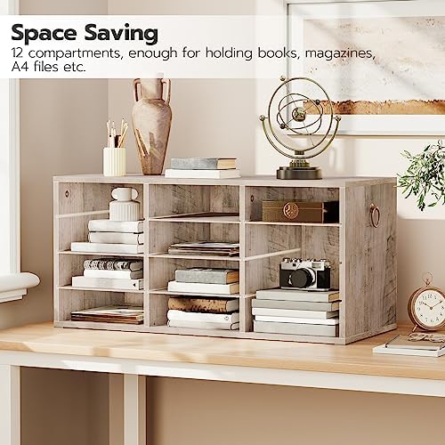 HOOBRO Countertop Mail Sorter Organizer, Wooden Literature Organizer, Student Mailbox for Classroom, Desktop Bill Organizer for Office Home School, 12 Compartments, Greige BG43WF01 - Image 3