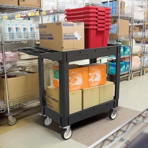 Plastic Utility Cart on Wheels, 40 x 17 Inch Rolling Service Cart-Black - Image 2