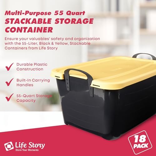 Life Story 18 Pack Stackable Storage Bin, 55 Qt Organizer, Black/Yellow - Image 2