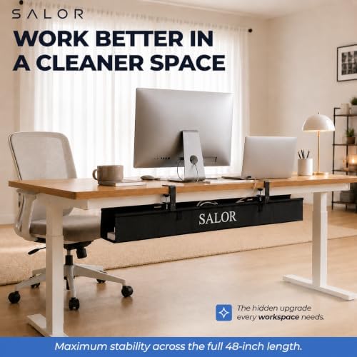 SALOR Extra Large No Drill Under Desk Cable Management Tray, 48 Inch, Black - Image 4