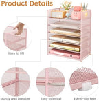 Subekyu 6-Tier Desk Paper Organizer, Desktop File Letter Tray with Handle, Document Sorter and Accessories Holder for Office, Home and School Workspace Organizers, Pink-2 Pack - Image 6
