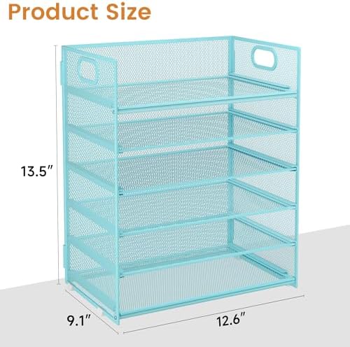 Subekyu 6-Tier Desk Paper Organizer, Desktop File Letter Tray with Handle, Document Sorter and Accessories Holder for Office, Home and School Workspace Organizers, Blue-2 Pack - Image 6