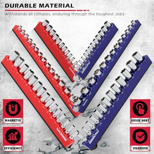 SEDY 12-Piece 1/4" 3/8" 1/2"-Drive SAE & Metric Magnetic Socket Organizer Set (Holds 143 Sockets) -Detachable Tool Tray with 5mm Magnetic Base for Garage/Home(Sockets Not Included) - Image 5