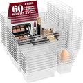60 Pcs Makeup Drawer Organizer Set, 4 Sizes Versatile Bathroom and Vanity Drawer Organizer for Makeup, Non-Slip Desk Organizer Trays for Bedroom, Office, Fits Jewelry and Office Supplies by Asnews