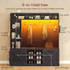 Itaar Hall Tree with Bench and Shoe Storage, 59.1" Farmhouse Entryway Bench with Coat Rack, Shoe Cabinet with Flip Drawers, 12 Shelves, 9 Coat Hooks, Storage Bag, Led Lights, Black - Image 3