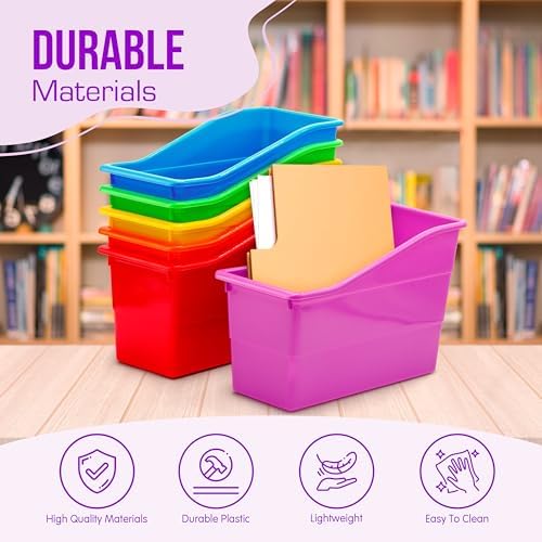 4E's Novelty 6 Durable Book and Binder Holder, Files Book Bins for Classroom, Plastic Vertical Storage Book Organizer Folder Office Classroom Organization Containers Supplies (Rainbow) - Image 5