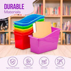 4E's Novelty 6 Durable Book and Binder Holder, Files Book Bins for Classroom, Plastic Vertical Storage Book Organizer Folder Office Classroom Organization Containers Supplies (Rainbow) - Image 5