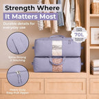 Soft Canvas Storage Bags with Zipper. Thick Breathable, 2pc King/Queen Comforter Organizer. Four Carrying Handles and Window. Large 25x19x9in Bag for Sheets Blankets Bedding Pillows, Clothes (Purple) - Image 3