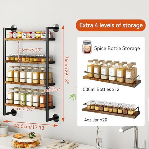 IBUYKE 4 Tier Spice Rack Wall Mount for Kitchen,Brown TLJ016H - Image 5