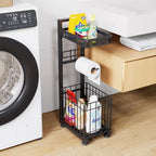 Toilet Paper Holder Stand with Storage Shelf (Black) - Image 7