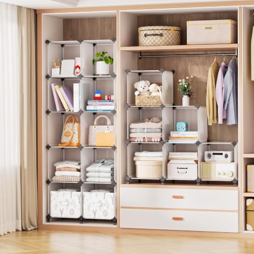 Neprock 16 Cubby Storage Organizer, Closet Clothes Storage Organizer, Cube Shelves Closet Organizers and Storage Shelves for Clothing Storage with Hammer, Bookshelf for Kids（Transparent） - Image 4