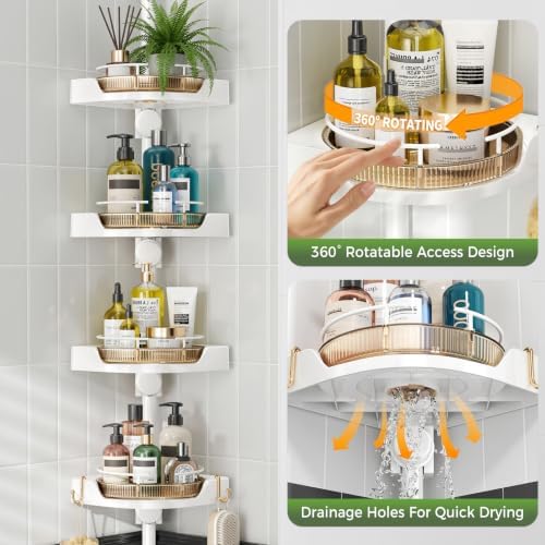 360°Rotating Corner Shower Caddy Organizer Tension Pole,Gold - Image 5