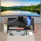 TEAMIX 2 Tiers Wood Monitor Stand Riser with Phone Holder & Side Pen Holder - Image 5
